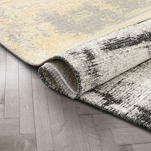 Well Woven Faren Grey & Yellow Kilim-Style Weave Distressed Tribal Stripe Area Rug 5x7 (5'3" x 7'3")