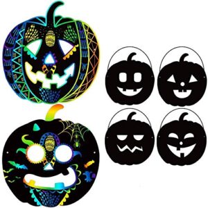 aminord halloween crafts for kids - 24 pack magic rainbow scratch art masks kits - pumpkin decorations for kids ages 3-5 4-8 8-12 classroom birthday party