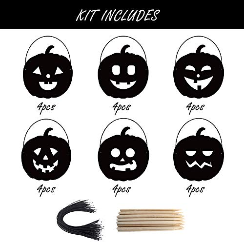 AMINORD Halloween Crafts for Kids - 24 Pack Magic Rainbow Scratch Art Masks Kits - Pumpkin Decorations for Kids Ages 3-5 4-8 8-12 Classroom Birthday Party