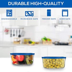 Klareware 7 Cup Glass Food Storage Containers Stackable Meal Prep Lunch Bento or leftover salad bowls 2 Piece Dish w BPA Free Lids (Blue)