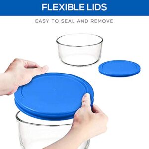 Klareware 7 Cup Glass Food Storage Containers Stackable Meal Prep Lunch Bento or leftover salad bowls 2 Piece Dish w BPA Free Lids (Blue)