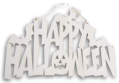 Autumn Decor Unfinished Wood Halloween Hanging Sign - Happy Halloween - 11.75 x 8.5 Inches