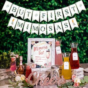 rustic boho mimosa bar kit - vintage floral bohemian mothers day brunch decor w/pink burgundy flowers lace rose gold bridal shower decoration supplies baby girl birthday bubbly banner sign set (boho)