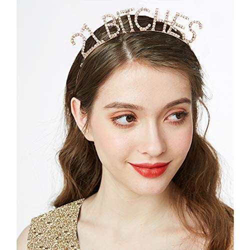 "I'm 21 Bitches!" Sash & Rhinestone Headband Set - 21st Birthday Gifts Birthday Sash for Women Birthday Party Supplies (Gold Glitter/Black)