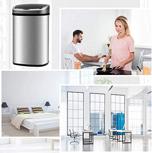 13 Gallon Kitchen Trash Can High-Capacity Brushed Stainless Steel Touch Free Garbage Can with Motion-Sensing Lid Automatic Trash Bin for Bedroom Bathroom Home Office 50 Liter