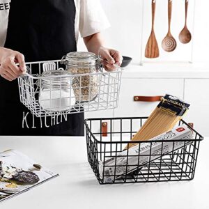 LeleCAT Black Wire Storage Baskets, Metal Household Storage Organizer for Kitchen，Pantry, Shelf, Freezer, Bathroom，Black 2 Pack