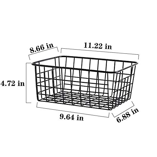 LeleCAT Black Wire Storage Baskets, Metal Household Storage Organizer for Kitchen，Pantry, Shelf, Freezer, Bathroom，Black 2 Pack