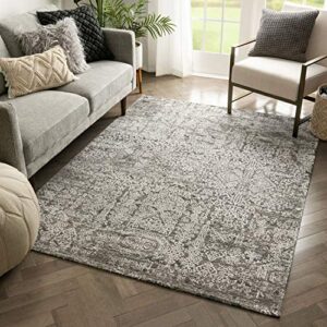 well woven antu black vintage distressed damask area rug (5'3" x 7'3")