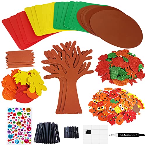 Winlyn 12 Sets Fall Thanksgiving Craft Kits DIY Thanksgiving Picture Frame Decorations Art Sets Tree Smile Face Pumpkin Autumn Leaf Owl Turkey Foam Stickers Arts and Crafts for Kids Party Activities