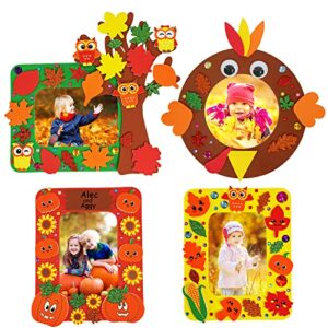 Winlyn 12 Sets Fall Thanksgiving Craft Kits DIY Thanksgiving Picture Frame Decorations Art Sets Tree Smile Face Pumpkin Autumn Leaf Owl Turkey Foam Stickers Arts and Crafts for Kids Party Activities