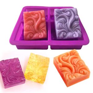 Palksky 2 Pack 4-Cavity Ocean Wave Soap Mold/Silicone Sea Wave Cake Pan for Jelly Pudding Mousse Mould/DIY Handmade Nautical Cloud Swirls Pattern Soap Mold for Goat Milk Soap (3.5 Oz Cavities)