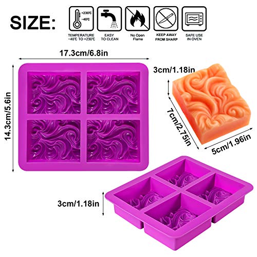 Palksky 2 Pack 4-Cavity Ocean Wave Soap Mold/Silicone Sea Wave Cake Pan for Jelly Pudding Mousse Mould/DIY Handmade Nautical Cloud Swirls Pattern Soap Mold for Goat Milk Soap (3.5 Oz Cavities)