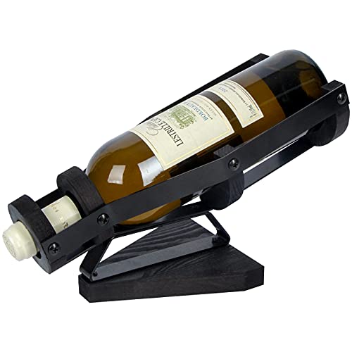 J JACKCUBE DESIGN Black Metal Wine Bottle Holder, Countertop Single Vintage Wooden Wine Rack Holder Display Stands for Home Bar Tabletop Décor Accessories- MK642A