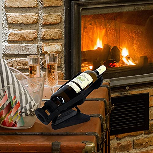 J JACKCUBE DESIGN Black Metal Wine Bottle Holder, Countertop Single Vintage Wooden Wine Rack Holder Display Stands for Home Bar Tabletop Décor Accessories- MK642A