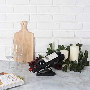 J JACKCUBE DESIGN Black Metal Wine Bottle Holder, Countertop Single Vintage Wooden Wine Rack Holder Display Stands for Home Bar Tabletop Décor Accessories- MK642A