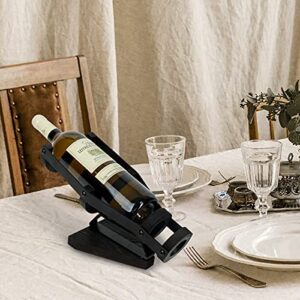 J JACKCUBE DESIGN Black Metal Wine Bottle Holder, Countertop Single Vintage Wooden Wine Rack Holder Display Stands for Home Bar Tabletop Décor Accessories- MK642A