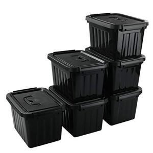 tyminin black plastic storage bin with clear lid and grey handle, 6 packs