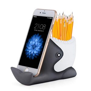 coolbros pen pencil holder with phone stand, resin shaped pen container cell phone stand carving brush scissor holder desk organizer decoration for office desk home decorativ (shark)