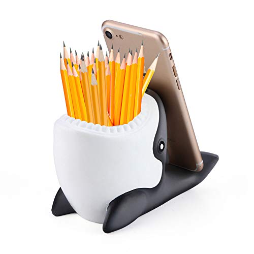 COOLBROS Pen Pencil Holder with Phone Stand, Resin Shaped Pen Container Cell Phone Stand Carving Brush Scissor Holder Desk Organizer Decoration for Office Desk Home Decorativ (Shark)