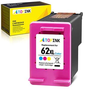atopink 62xl color ink cartridge remanufactured ink cartridge 62 xl | replacement for hp 62xl 62 (1 tri-color) ink cartridge works with envy 5540 7640 5640 5660 series, officejet 5740 mobile 200 250