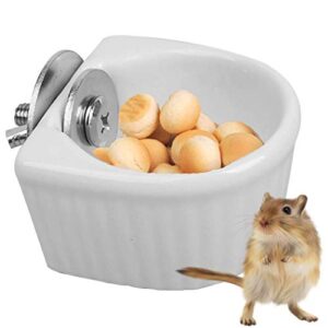 Small Animals Bowl, Detachable Cage Feeder Pet Ceramic Water & Food Feeder , Small Animal Supplies for Rabbit Parrot Squirrels Chinchilla Hamster Ferret (White, S)