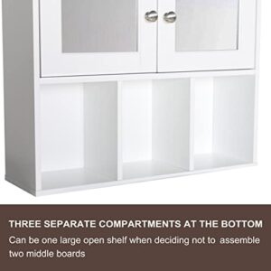 MUPATER Oversized Bathroom Medicine Cabinet Wall Mounted Storage with Mirrors, Hanging Bathroom Wall Cabinet Organizer with Two Adjustable Shelves and Three Open Compartments, White
