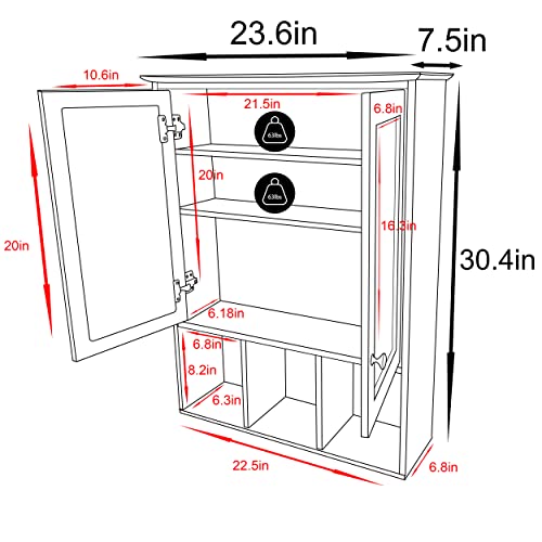 MUPATER Oversized Bathroom Medicine Cabinet Wall Mounted Storage with Mirrors, Hanging Bathroom Wall Cabinet Organizer with Two Adjustable Shelves and Three Open Compartments, White