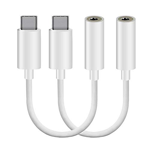 HOVTOIL Type C to 3.5mm Audio Adapter Cable 2Pcs Type C USB-C Male to 3.5mm Female Headphone Jack Aux Audio Adapter Cables High Performance White 2pcs