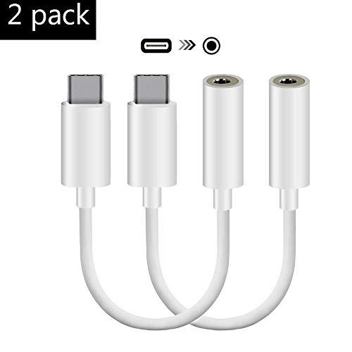 HOVTOIL Type C to 3.5mm Audio Adapter Cable 2Pcs Type C USB-C Male to 3.5mm Female Headphone Jack Aux Audio Adapter Cables High Performance White 2pcs