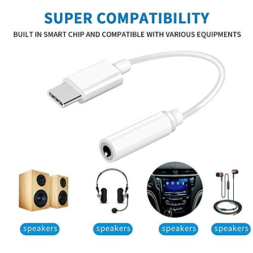 HOVTOIL Type C to 3.5mm Audio Adapter Cable 2Pcs Type C USB-C Male to 3.5mm Female Headphone Jack Aux Audio Adapter Cables High Performance White 2pcs