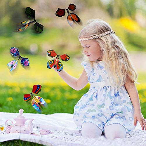 Shyflpopo 18Pcs Magic Flying Butterfly Wind Up Butterfly Flutter Flyers Butterflies Rubber Band Powered for Surprise Wedding Birthday Gift Party Playing Classic Novelty Gag Toy