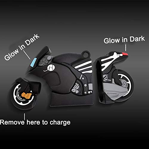 Motorcycle Vehicle Silicone Case Compatible with Airpods2 and Airpod1 Headphones Cover with Keychian for Mens Boys TeenagersBlack(Glow in Dark