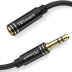 tesmart headphones extension cable 3.5mm 10ft, male to female stereo audio extension adapter, nylon braided aux extension cord compatible with phones, ipad, speakers, tablets, pcs, mp3 players.