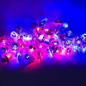 50 Pack Halloween LED Glow Ring for Kids, The Dark Birthday Party Supplies Prizes Classroom LED Halloween Christmas Light up Toys Flash Finger Rubber Rings 10 Shape Ghost Pumpkin Skeleton Spider Bat