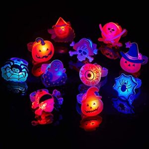 50 Pack Halloween LED Glow Ring for Kids, The Dark Birthday Party Supplies Prizes Classroom LED Halloween Christmas Light up Toys Flash Finger Rubber Rings 10 Shape Ghost Pumpkin Skeleton Spider Bat