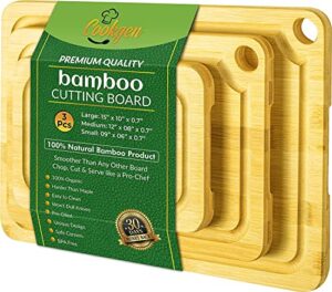 bamboo cutting board set of 3, cutting boards in large, medium & small size, organic wooden cutting boards for kitchen, vegetable & meat cutting board, cutting board with juice groove & handles