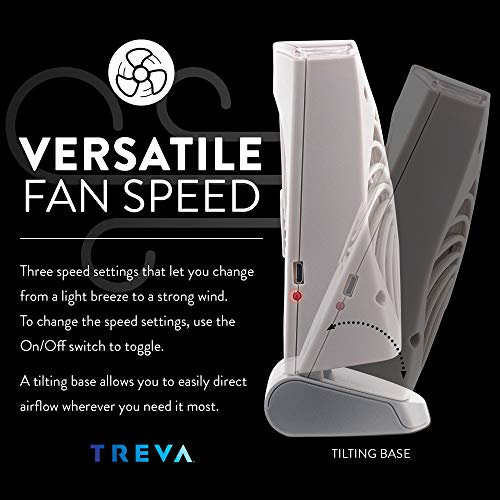 Treva 3-Speed Continuous Mister Fan – 3.5 Inch Personal Misting Fan with Intermittent or Constant Cooling Water Mist Sprayer - USB Rechargeable Battery - Portable for Travel, Camping, Beach, Desk