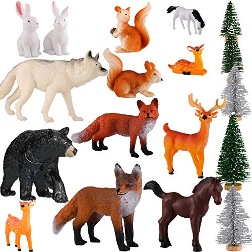 Skylety 18 Piece Christmas Woodland Animals Figurines Woodland Creatures Figurines Realistic Plastic Wild Forest Animals Figurines for New Year Birthday Christmas Party