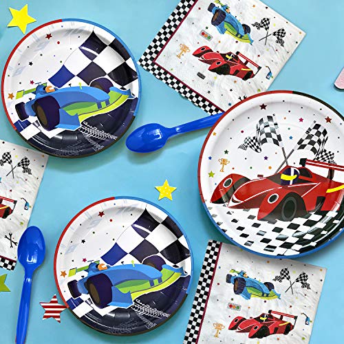 NAIWOXI Race Car Birthday Party Supplies - Race Car Party Decorations for Boy, Banner Tablecloths Car Party Sign Plates Napkins Cups Balloons Toppers Cutlery Bags Straws Tableware Utensils | Serves 16