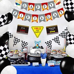 NAIWOXI Race Car Birthday Party Supplies - Race Car Party Decorations for Boy, Banner Tablecloths Car Party Sign Plates Napkins Cups Balloons Toppers Cutlery Bags Straws Tableware Utensils | Serves 16