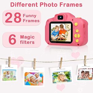 Kids Camera for Girls, Toddler Camera 1080P 32GB Kids Digital Video Camera Toys Gifts for Boys Girls 3 4 5 6 7 8 Year Old Rechargable 2.0 Inch (Pink)