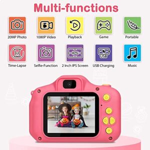 Kids Camera for Girls, Toddler Camera 1080P 32GB Kids Digital Video Camera Toys Gifts for Boys Girls 3 4 5 6 7 8 Year Old Rechargable 2.0 Inch (Pink)