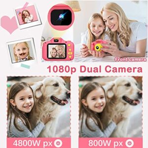 Kids Camera for Girls, Toddler Camera 1080P 32GB Kids Digital Video Camera Toys Gifts for Boys Girls 3 4 5 6 7 8 Year Old Rechargable 2.0 Inch (Pink)