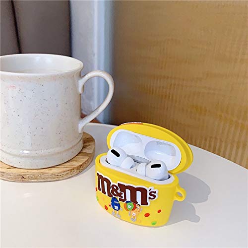 Cute Silicone Yellow M Beans Chocolate Peanut Case Compatible withAirpods Pro Headphones Cover with a Cute Yellow M Bean Keychian for Girls