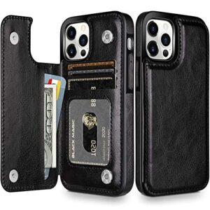 hiandier wallet case compatible with iphone 12 pro max case 5g 6.7-inch slim protective with credit card slot holder flip folio soft pu leather magnetic closure cover, black