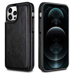 HianDier Wallet Case Compatible with iPhone 12 Pro MAX Case 5G 6.7-inch Slim Protective with Credit Card Slot Holder Flip Folio Soft PU Leather Magnetic Closure Cover, Black