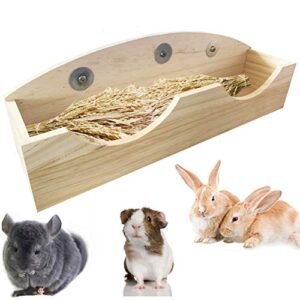 hamiledyi rabbit hay feeder, bunny food manger wooden hay manger rack grass holder for guinea pig chinchilla hamster