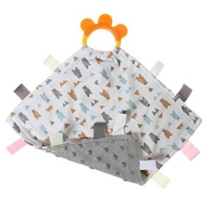 amazingm cute baby security blanket with tags,teether,soft,soothing, comfortable,dotted backing taggy blanket for boys and girls. (little bear)