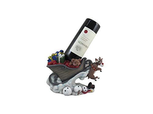 World of Wonders Night Before Christmas Reindeer Sleigh Wine Bottle Holder | Christmas Decorations | Table Top Wine Bottle Holder | Wine Bar Holiday Décor - 10.25L