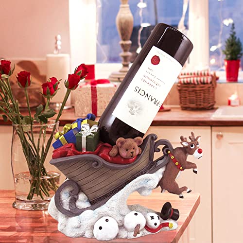 World of Wonders Night Before Christmas Reindeer Sleigh Wine Bottle Holder | Christmas Decorations | Table Top Wine Bottle Holder | Wine Bar Holiday Décor - 10.25L